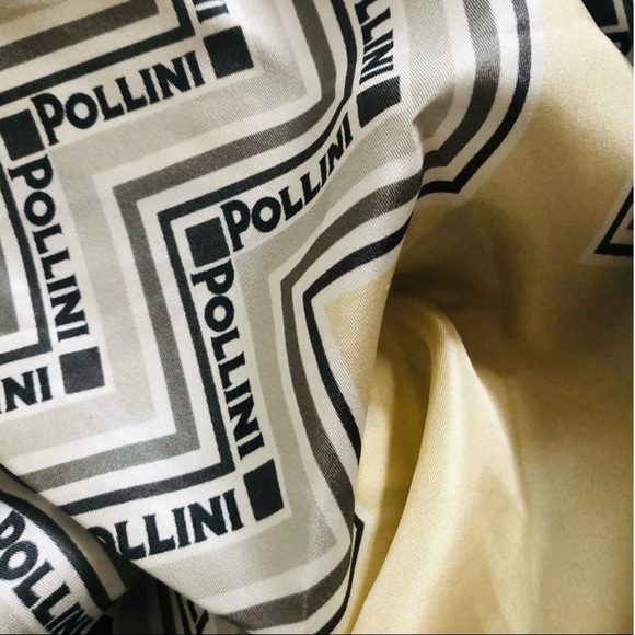 POLLINI 100% Silk Black Yellow Zigzag Logo Scarf - Picture 6 of 8